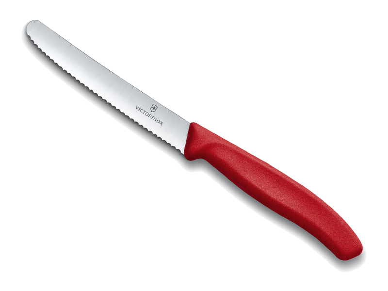 Couteau tomates / table Victorinox Swiss Classic lame denté 11 cm- bout rond - manche rouge