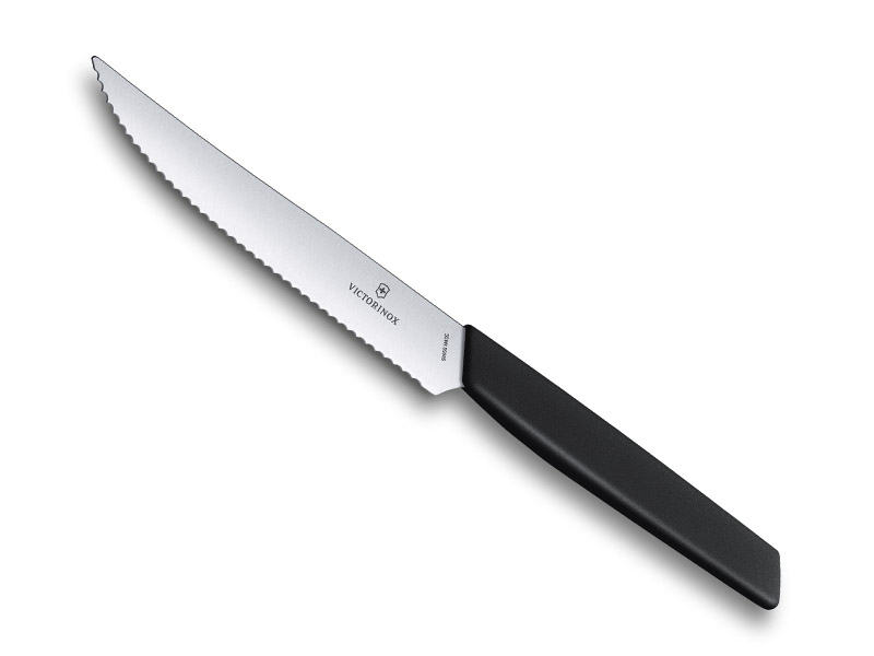 Couteau à steak Victorinox Swiss Modern lame dentéel 12 cm - manche noiren boite de 6 pieces