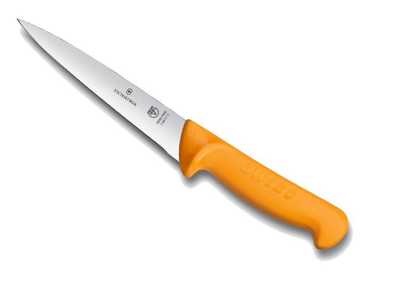 Couteau désosser/saigner Swibo, lame 21 cm inox, manche grillon® jaune.