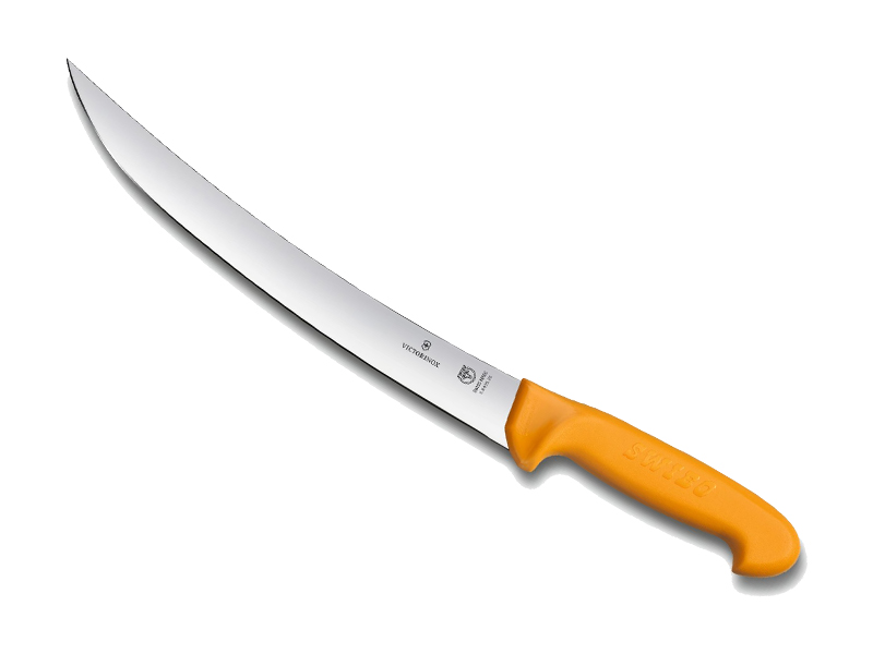 Couteau de boucher Swibo, lame dos renversé étroite 22 cm - manche jaune grillon