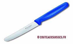 COUTEAU DE CUISINE VICTORINOX - BLEU BOUT ROND TABLE/TOMATES CRANTÉE 11CM