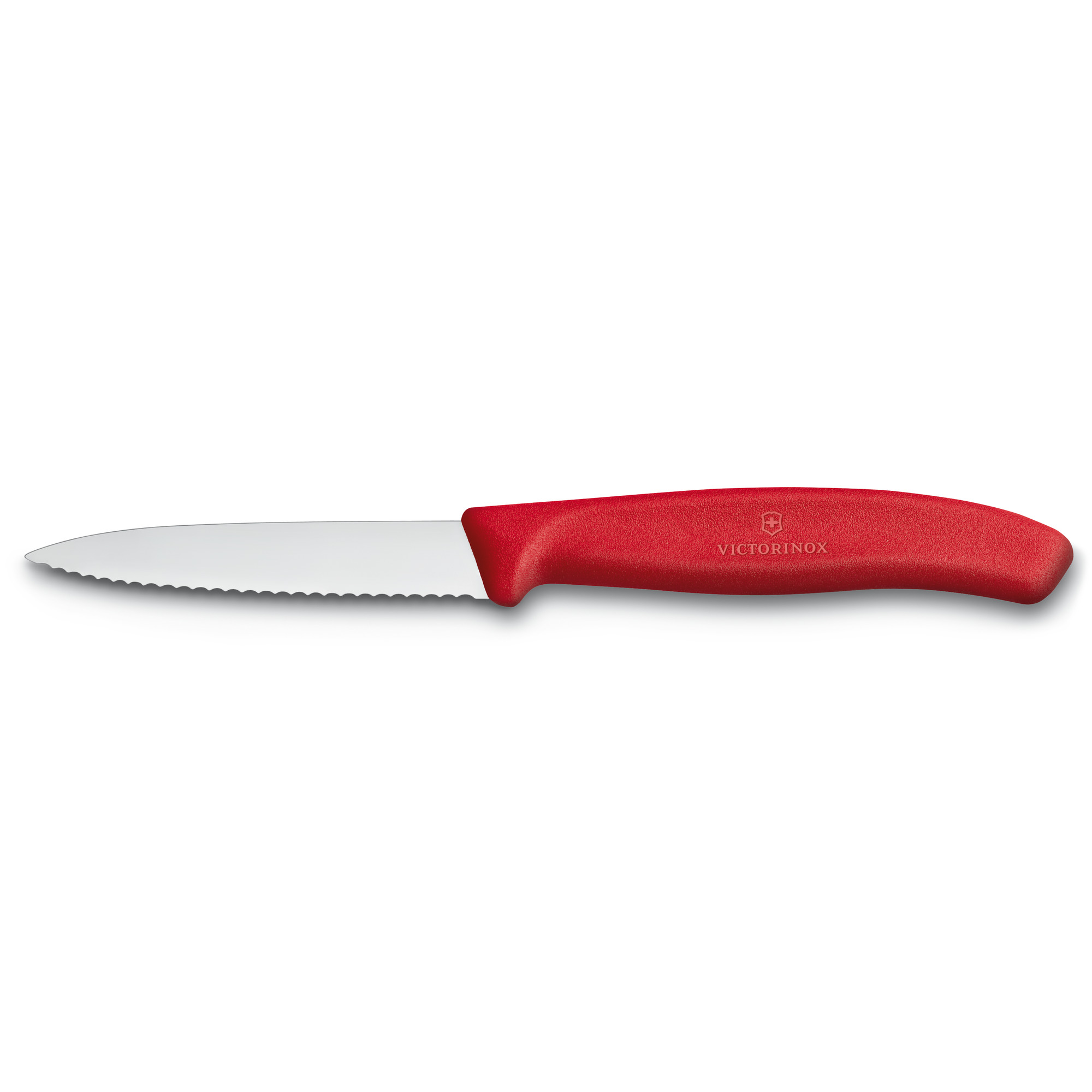 Couteau tomates / table Victorinox Swiss Classic lame denté 11 cm- bout rond  - manche rouge