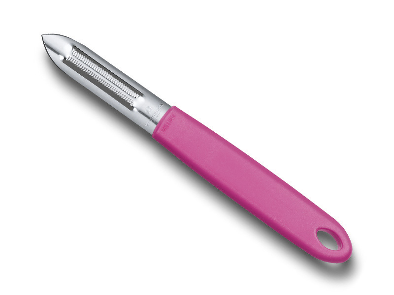 Eplucheur Victorinox deux fentes, lames dentées - manche rose