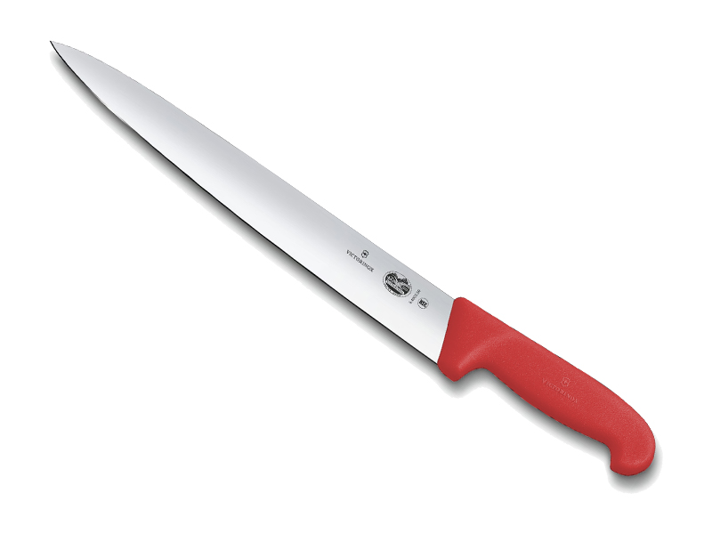 Couteau tranchelard VICTORINOX, lame 30 cm inox -  manche fibrox rouge.