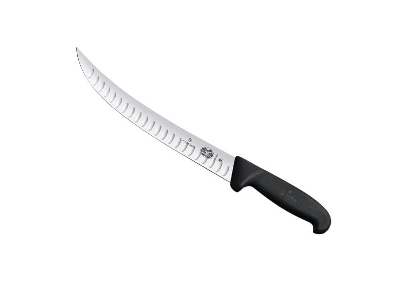 Couteau abattre/boucher Victorinox, lame étroite alvéolée 25 cm, dos renversé - manche fibrox noir.