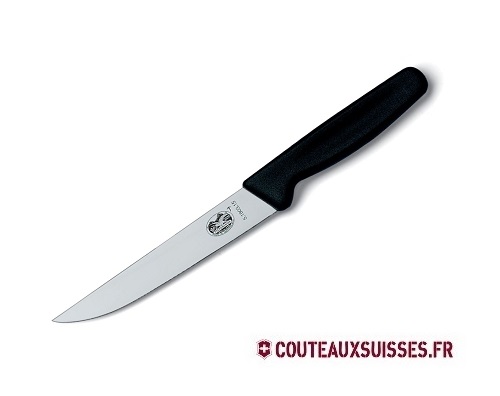 Couteau à découper Victorinox, lame étroite 18 cm inox dos droit, manche polypropylène noir.