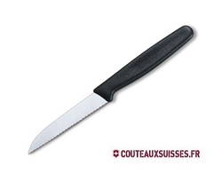 Couteau office, lame crantée 8 cm inox pointe rabattue - manche noir