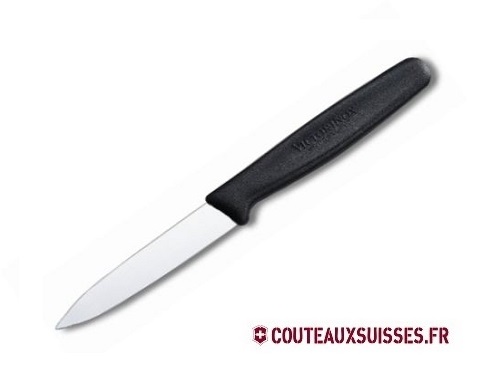 Couteau office Victorinox, lame 8 cm inox pointe milieu, manche polypropylène noir
