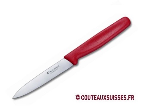 Couteau office Victorinox, lame 10 cm inox pointe milieu, manche polypropylène rouge