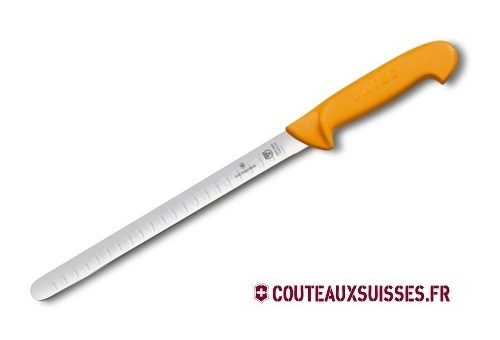 Couteau à jambon/saumon Swibo lame alvéolée 25 cm - Manche grillon jaune