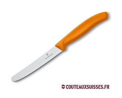 Couteau tomates / table Victorinox Swiss Classic lame denté 11 cm- bout rond - manche orange