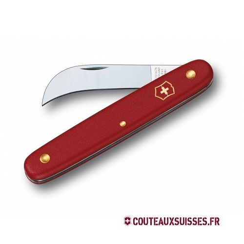 Serpette fermante Victorinox, lame courbée 5,1 cm, manche 10 cm nylon rouge.